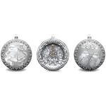 Set of 3 silver Christmas balls "Bells, Happy childhood and Bullfinches"